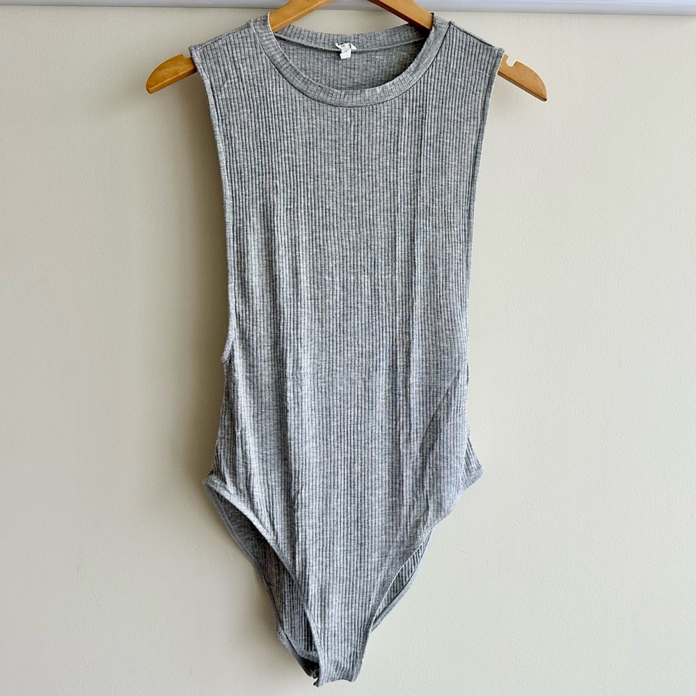 Heather Gray Open Side Ribbed Bodysuit
